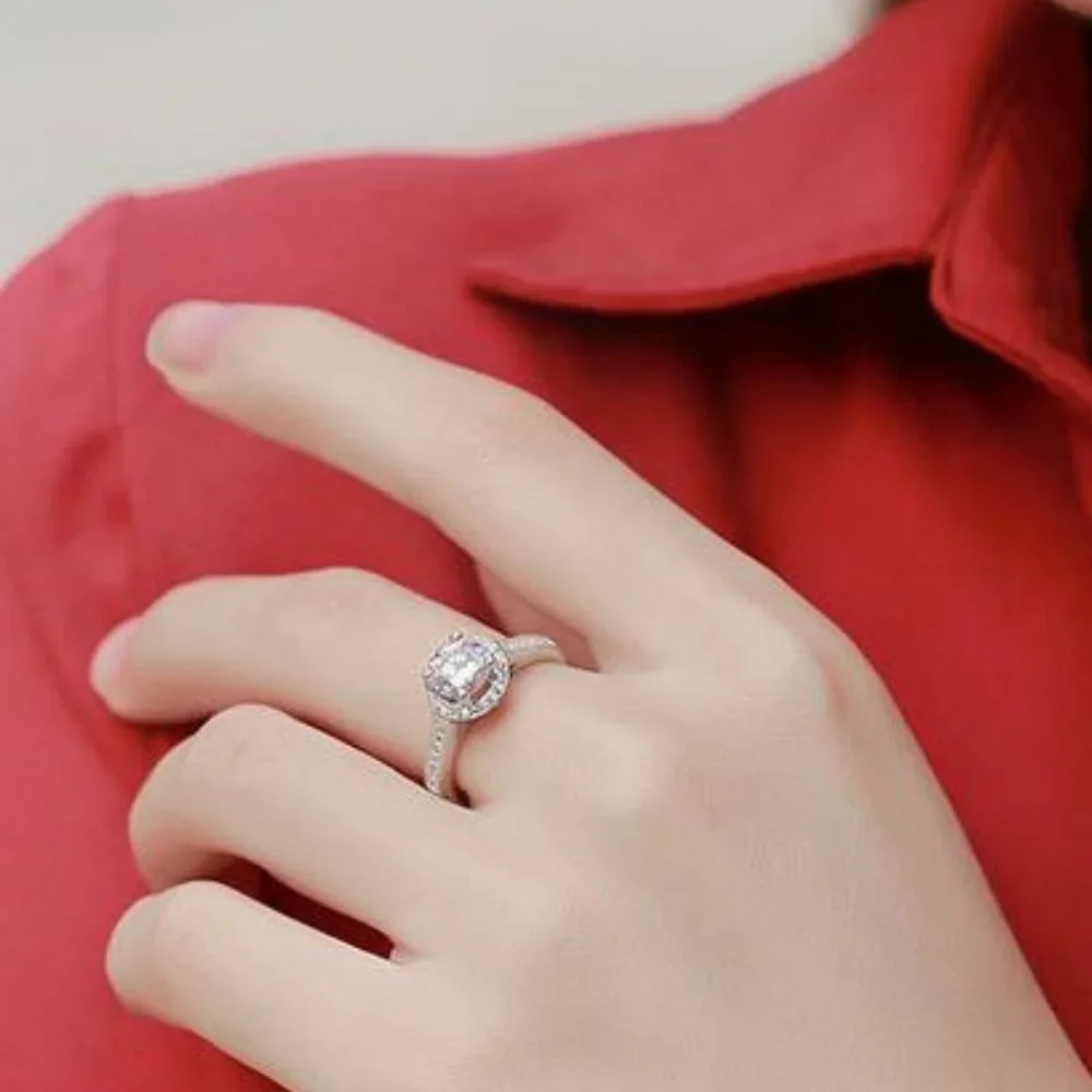 Certified 2ct. t.w. Moissanite Diamond Halo Engagement Ring NEW - Picture 2 of 8